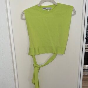 Zara Neon Green Tie-Back Knit Tank Top Open Back | M